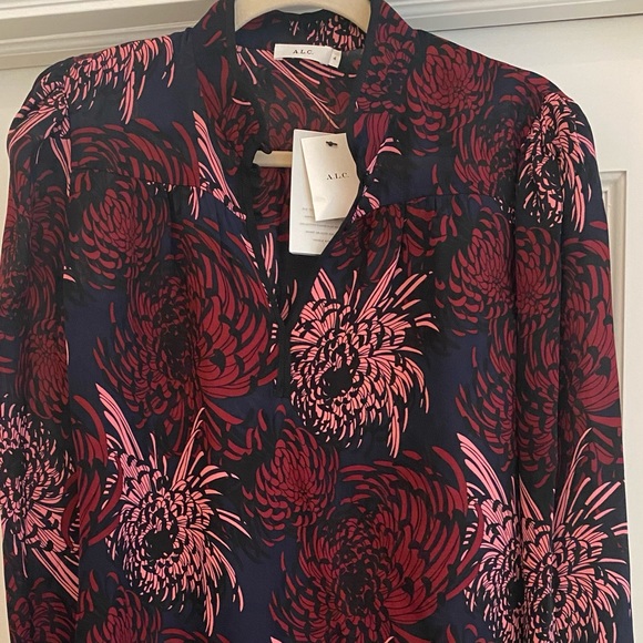 NWT ALC Beatrix Burgundy Floral 100% Silk Blouse Top - Picture 9 of 12